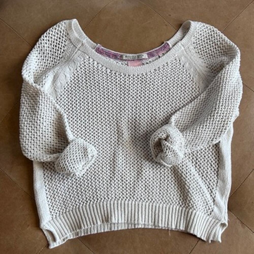 Open Knit Lightweight Summer Sweater Beach‎ Coastal Boho Neutral Cream Women 2